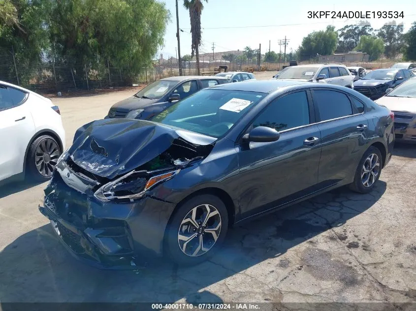 2020 Kia Forte Lxs VIN: 3KPF24AD0LE193534 Lot: 40001710