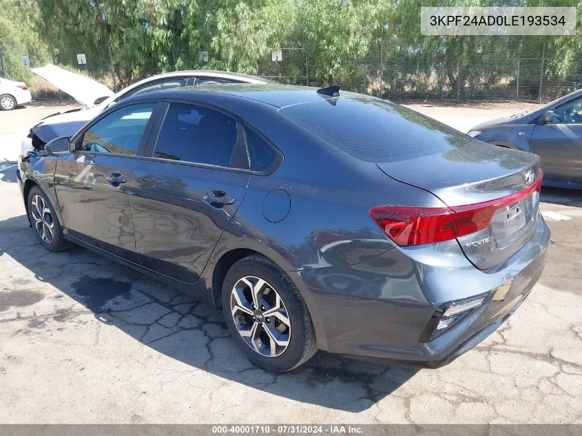 2020 Kia Forte Lxs VIN: 3KPF24AD0LE193534 Lot: 40001710