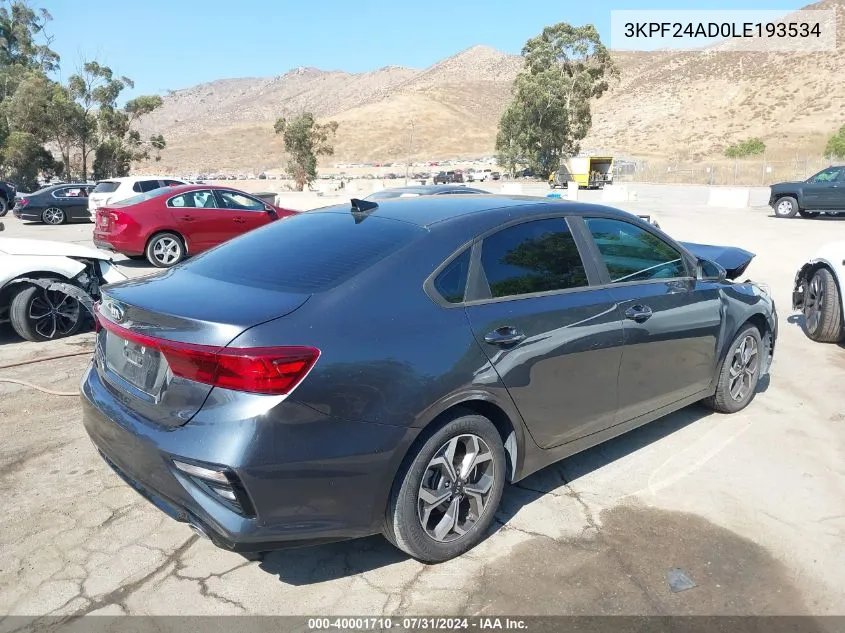 2020 Kia Forte Lxs VIN: 3KPF24AD0LE193534 Lot: 40001710