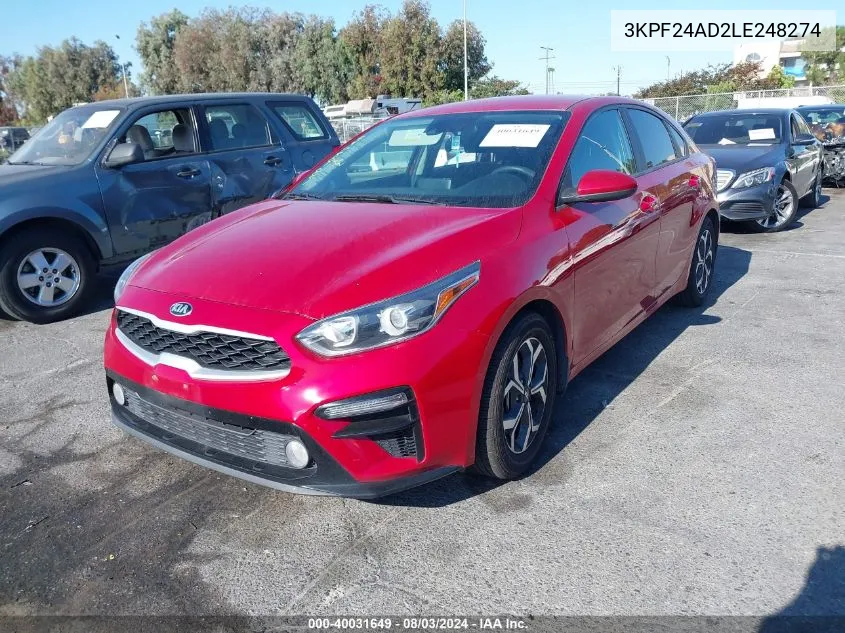 2020 Kia Forte Lxs VIN: 3KPF24AD2LE248274 Lot: 40031649