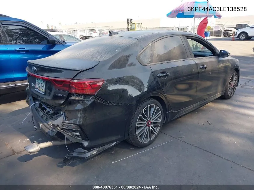 2020 Kia Forte Gt VIN: 3KPF44AC3LE138528 Lot: 40076351