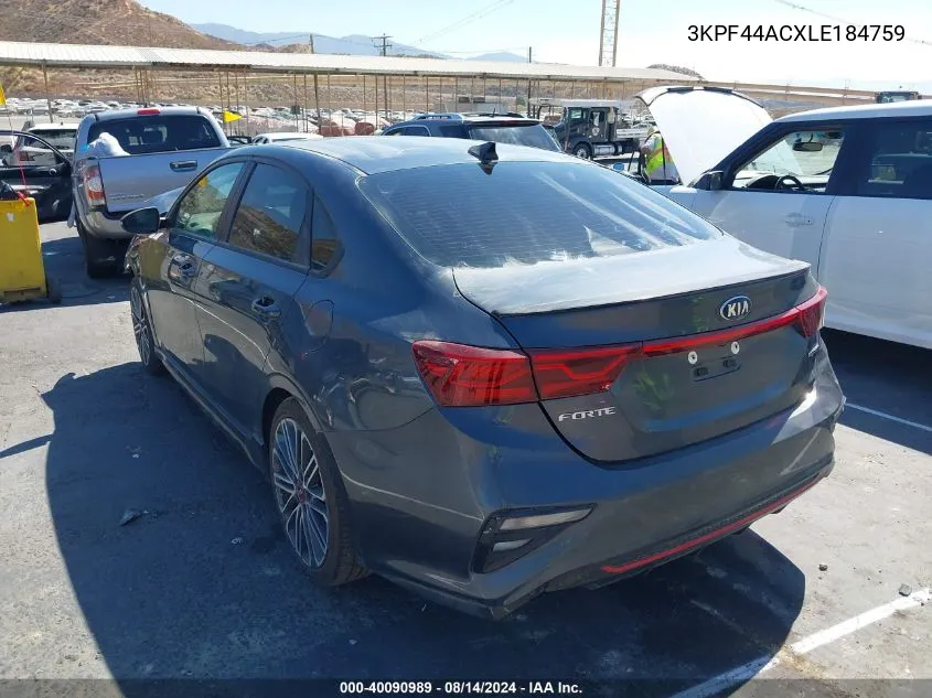 2020 Kia Forte Gt VIN: 3KPF44ACXLE184759 Lot: 40090989