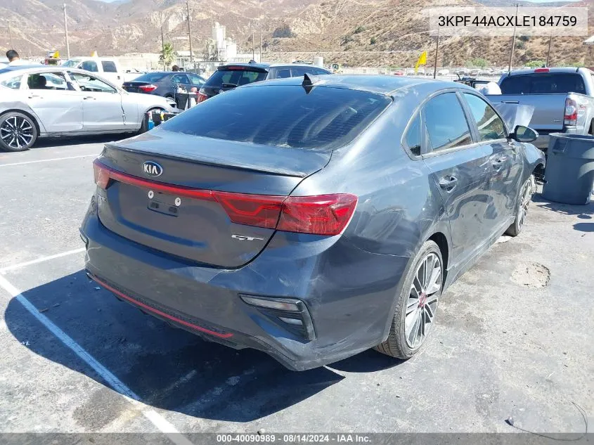 2020 Kia Forte Gt VIN: 3KPF44ACXLE184759 Lot: 40090989