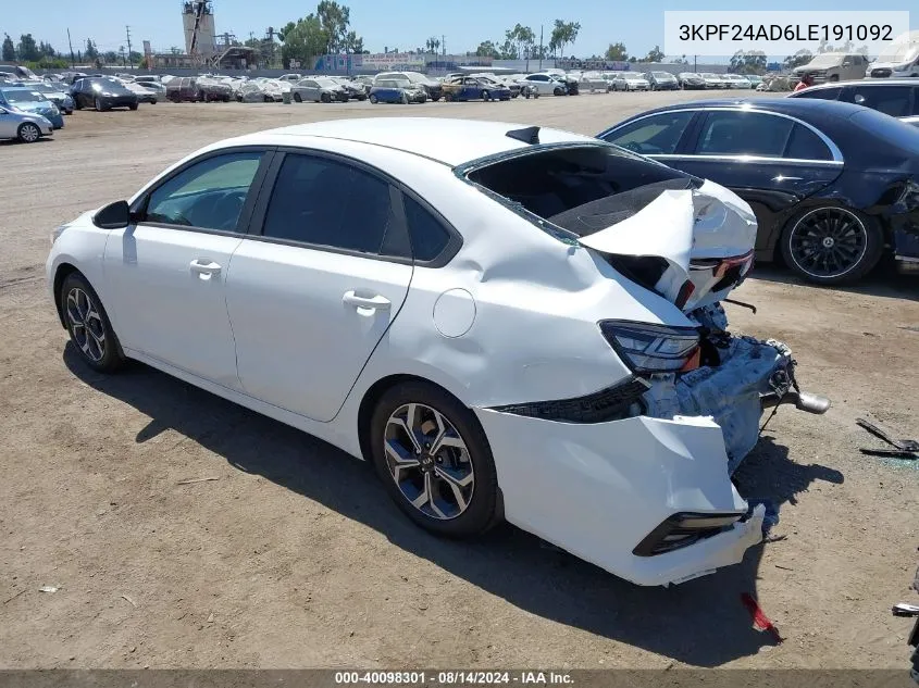 2020 Kia Forte Lxs VIN: 3KPF24AD6LE191092 Lot: 40098301