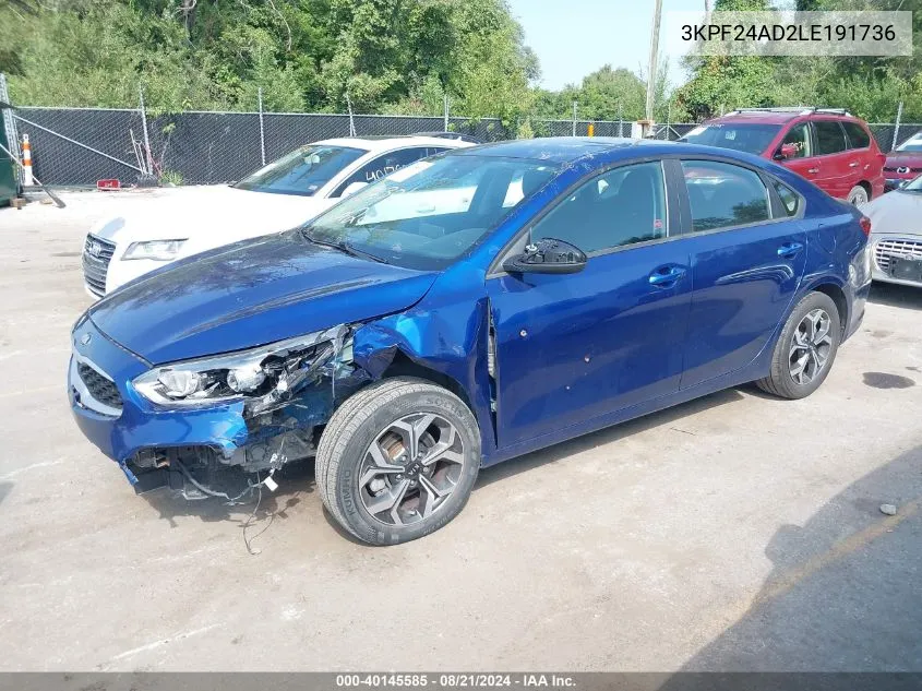 2020 Kia Forte Fe/Lxs VIN: 3KPF24AD2LE191736 Lot: 40145585