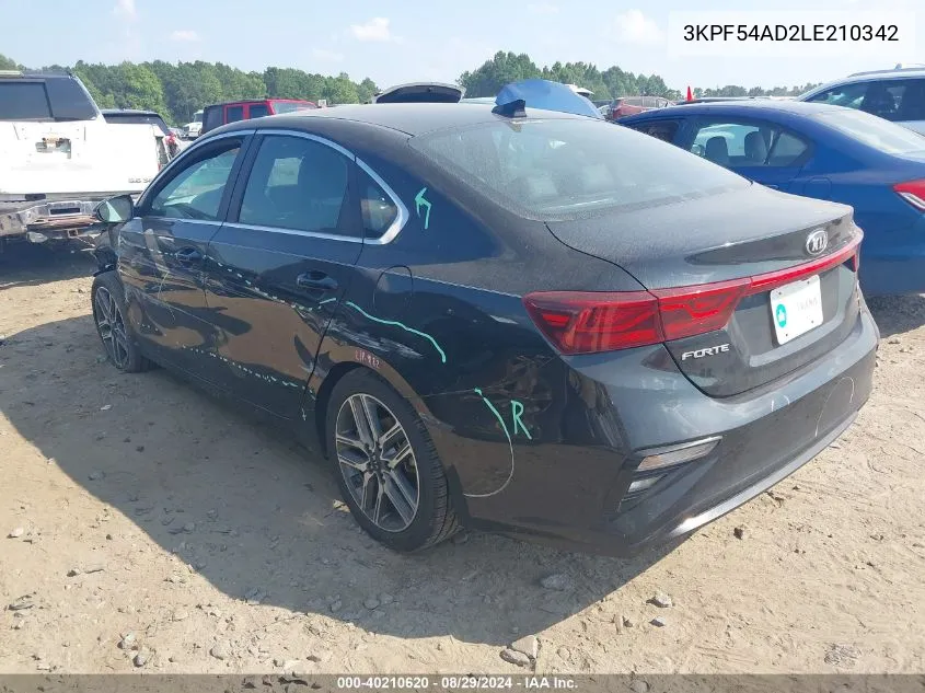 2020 Kia Forte Ex VIN: 3KPF54AD2LE210342 Lot: 40210620