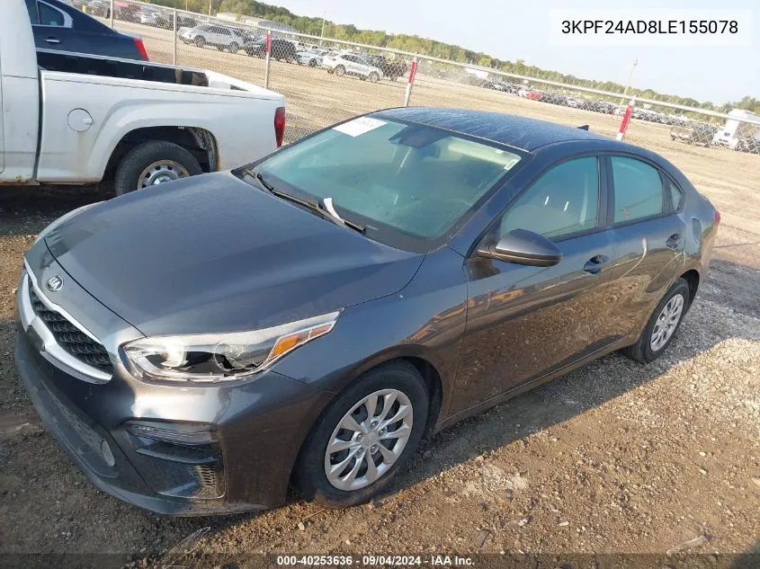 2020 Kia Forte Fe/Lxs VIN: 3KPF24AD8LE155078 Lot: 40253636