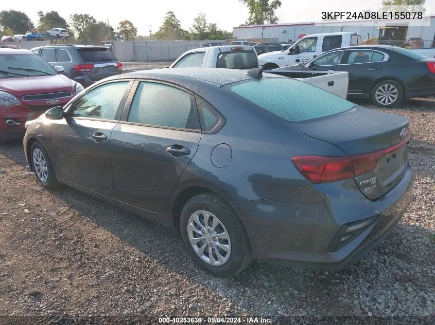 2020 Kia Forte Fe/Lxs VIN: 3KPF24AD8LE155078 Lot: 40253636