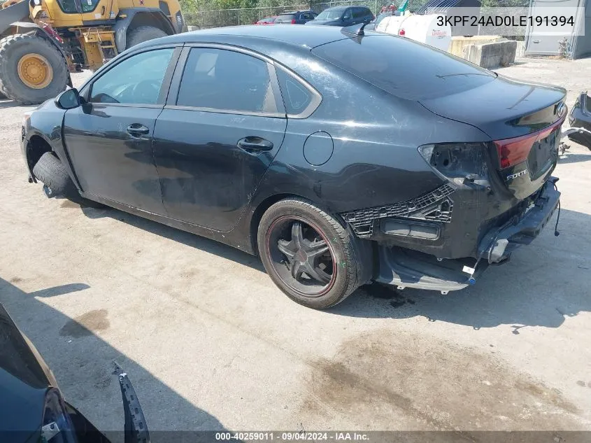 2020 Kia Forte Lxs VIN: 3KPF24AD0LE191394 Lot: 40259011