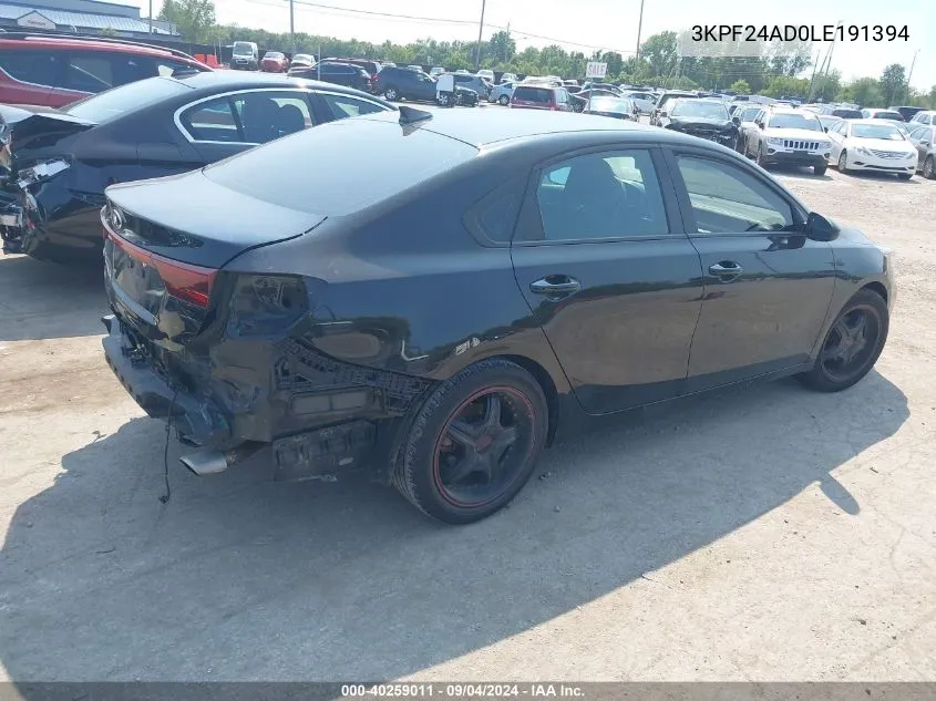 2020 Kia Forte Lxs VIN: 3KPF24AD0LE191394 Lot: 40259011