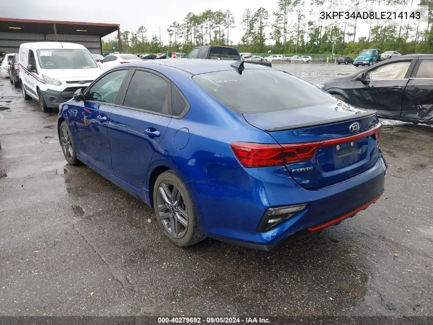 2020 Kia Forte Gt-Line VIN: 3KPF34AD8LE214143 Lot: 40279692