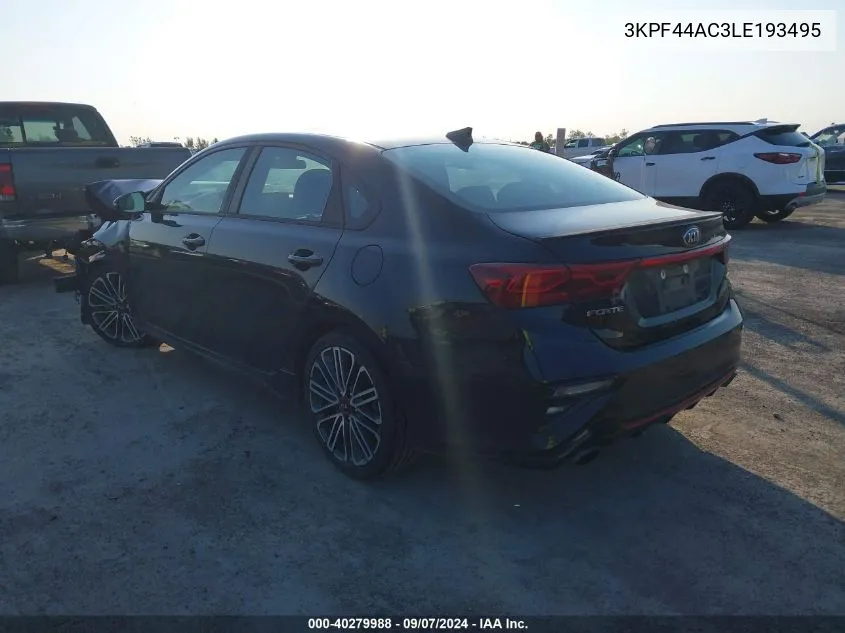 2020 Kia Forte Gt VIN: 3KPF44AC3LE193495 Lot: 40279988