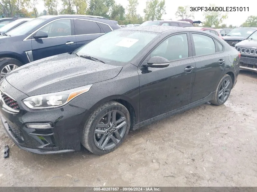 2020 Kia Forte Gt-Line VIN: 3KPF34AD0LE251011 Lot: 40287857