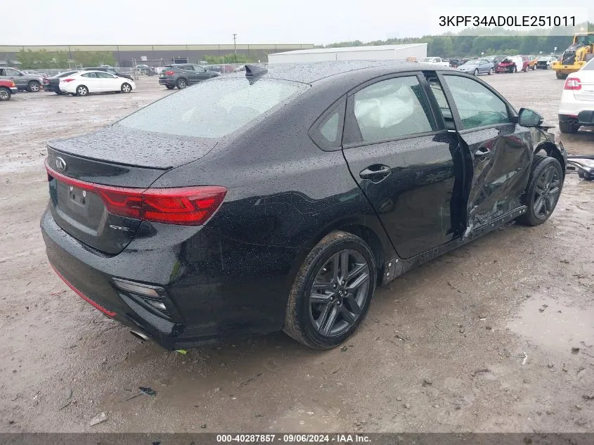 2020 Kia Forte Gt-Line VIN: 3KPF34AD0LE251011 Lot: 40287857