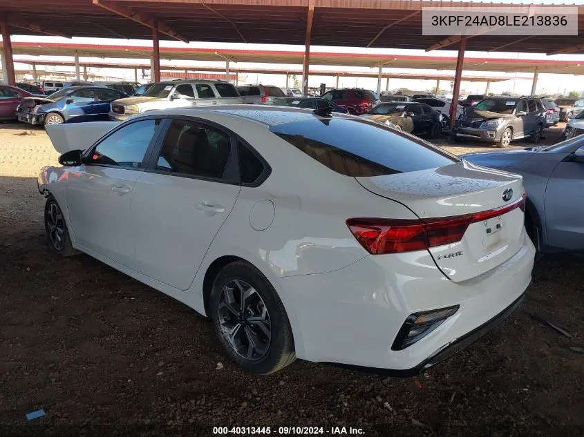 2020 Kia Forte Fe/Lxs VIN: 3KPF24AD8LE213836 Lot: 40313445