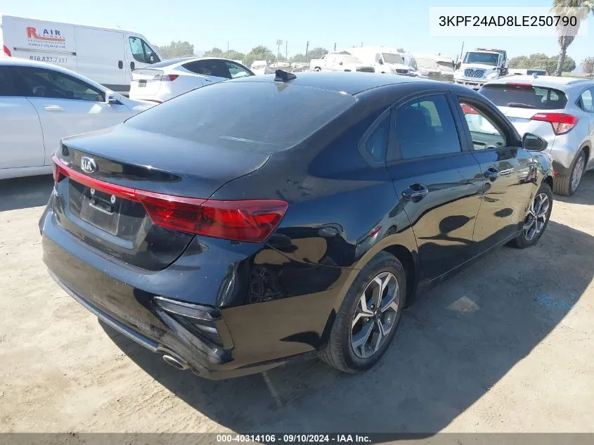 2020 Kia Forte Fe/Lxs VIN: 3KPF24AD8LE250790 Lot: 40314106