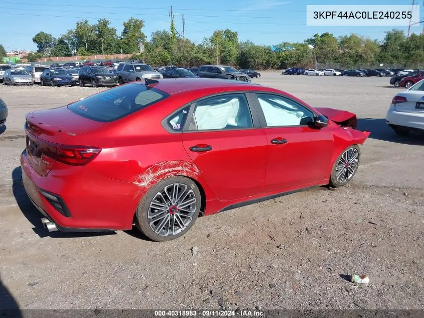 2020 Kia Forte Gt VIN: 3KPF44AC0LE240255 Lot: 40318983