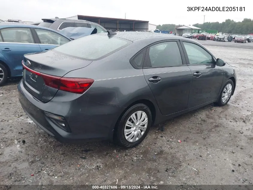 2020 Kia Forte Fe VIN: 3KPF24AD0LE205181 Lot: 40327686