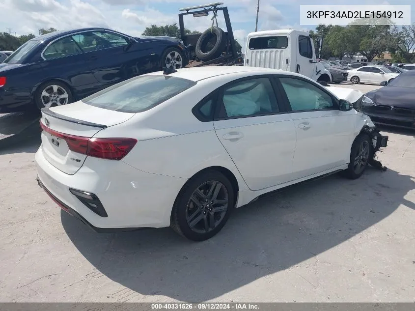 2020 Kia Forte Gt-Line VIN: 3KPF34AD2LE154912 Lot: 40331526