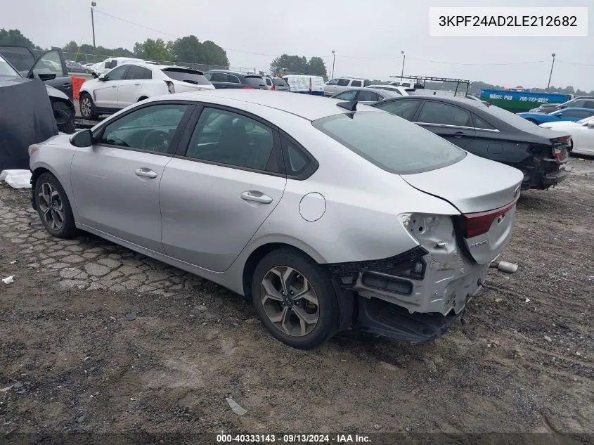 2020 Kia Forte Fe/Lxs VIN: 3KPF24AD2LE212682 Lot: 40333143