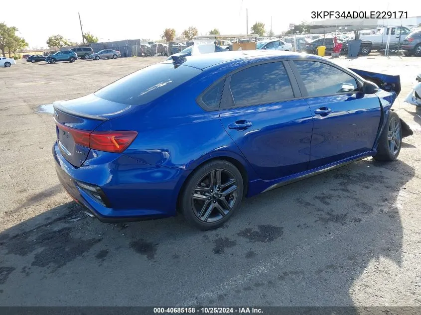 2020 Kia Forte Gt-Line VIN: 3KPF34AD0LE229171 Lot: 40685158