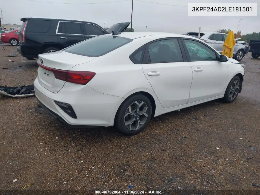 2020 Kia Forte Lxs VIN: 3KPF24AD2LE181501 Lot: 40792804