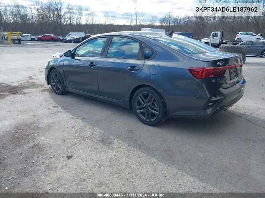 2020 Kia Forte Gt-Line VIN: 3KPF34AD6LE187962 Lot: 40839446