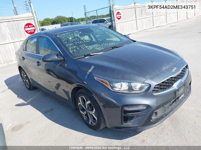 2021 Kia Forte VIN: 3KPF54AD2ME343751 Lot: 12083645