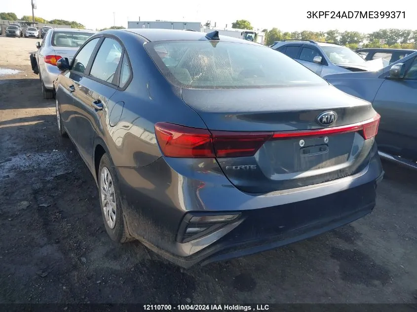 2021 Kia Forte Fe/Lxs VIN: 3KPF24AD7ME399371 Lot: 12110700