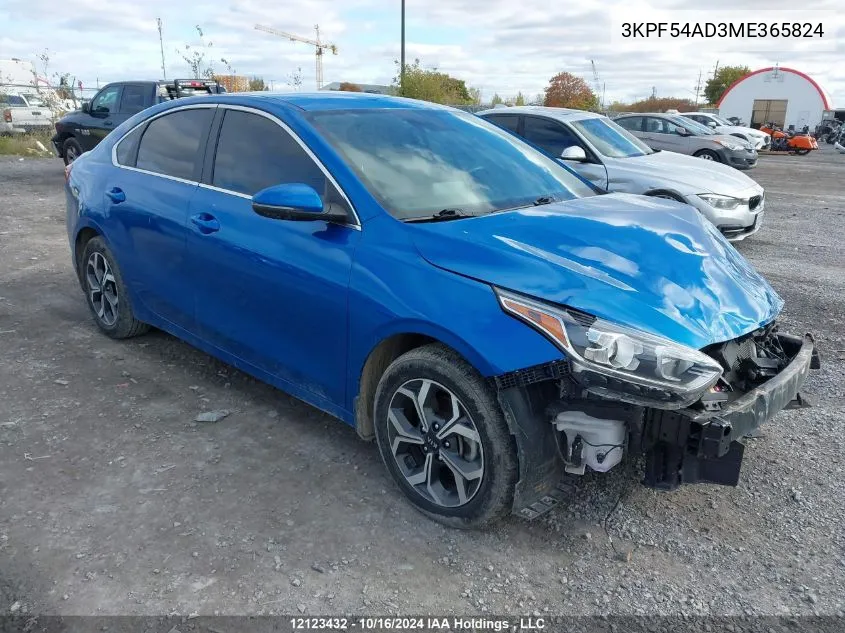 2021 Kia Forte VIN: 3KPF54AD3ME365824 Lot: 12123432