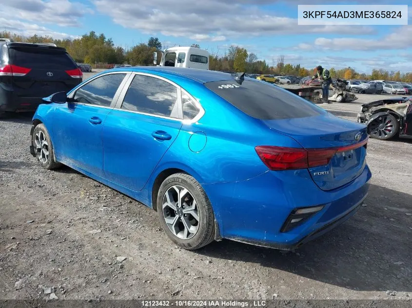 2021 Kia Forte VIN: 3KPF54AD3ME365824 Lot: 12123432