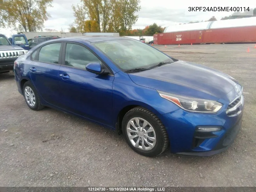 2021 Kia Forte VIN: 3KPF24AD5ME400114 Lot: 12124730