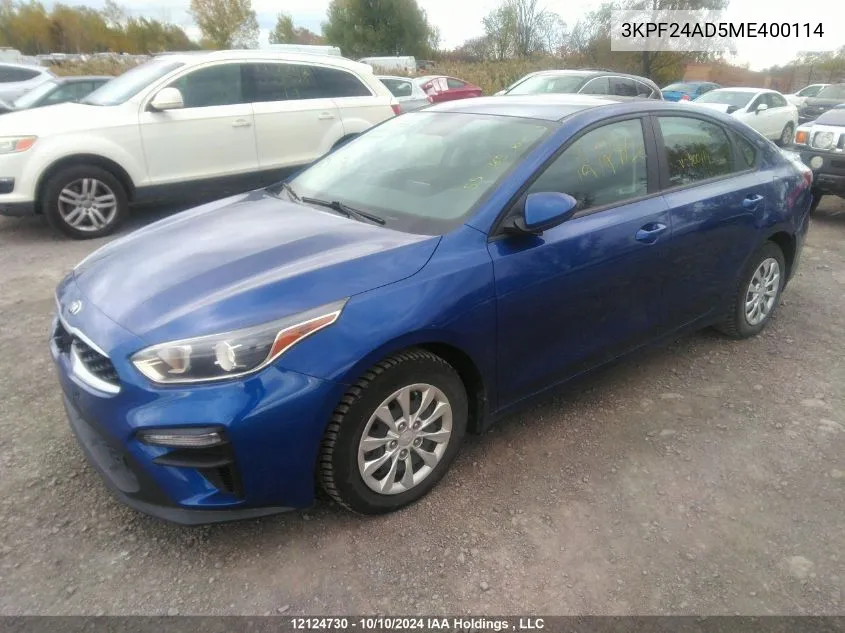 2021 Kia Forte VIN: 3KPF24AD5ME400114 Lot: 12124730