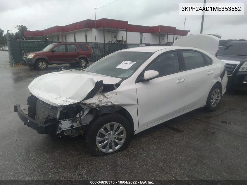 2021 Kia Forte Fe VIN: 3KPF24AD1ME353552 Lot: 34636375