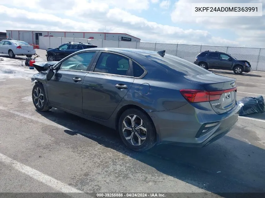 2021 Kia Forte Lxs VIN: 3KPF24AD0ME363991 Lot: 39255888