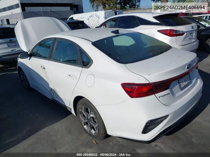 2021 Kia Forte Lxs VIN: 3KPF24AD2ME406694 Lot: 39346032