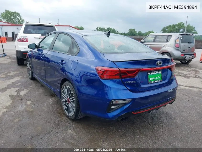 2021 Kia Forte Gt VIN: 3KPF44AC1ME394894 Lot: 39414086