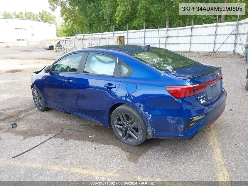 2021 Kia Forte Gt-Line VIN: 3KPF34ADXME290805 Lot: 39571302