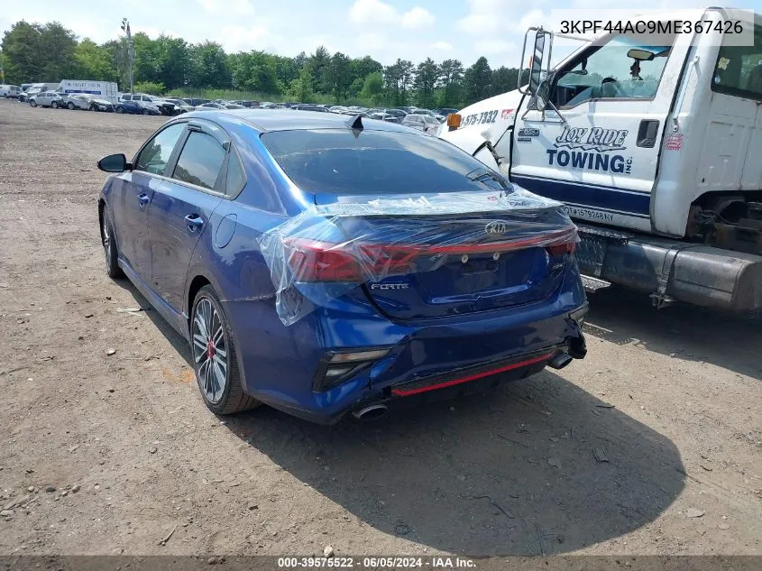 2021 Kia Forte Gt VIN: 3KPF44AC9ME367426 Lot: 39575522