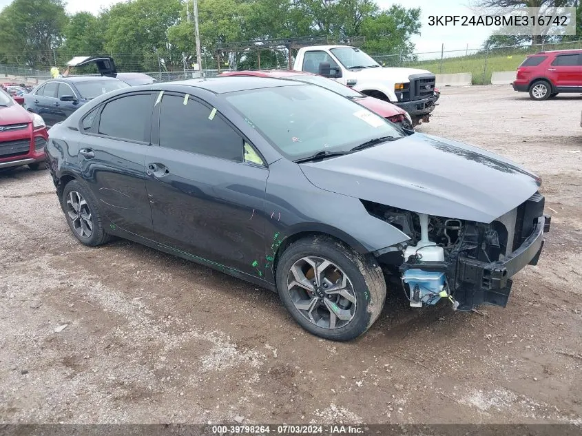 2021 Kia Forte Lxs VIN: 3KPF24AD8ME316742 Lot: 39798264