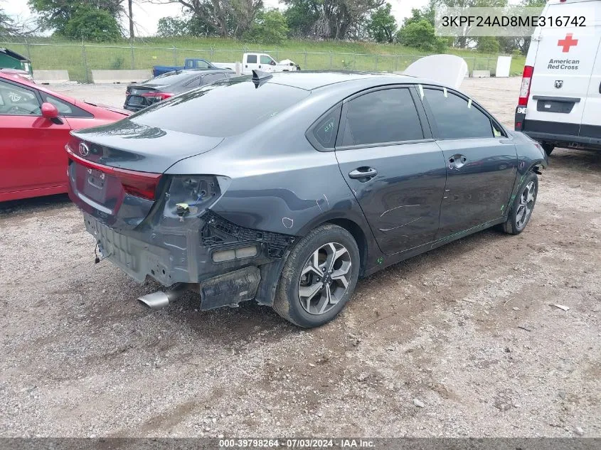 2021 Kia Forte Lxs VIN: 3KPF24AD8ME316742 Lot: 39798264