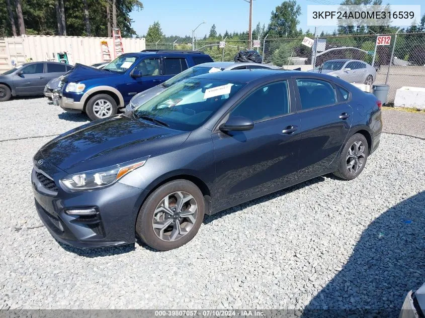 2021 Kia Forte Lxs VIN: 3KPF24AD0ME316539 Lot: 39807057