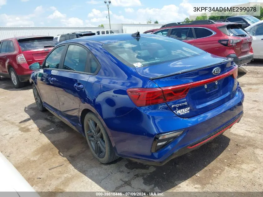 2021 Kia Forte Gt-Line VIN: 3KPF34AD6ME299078 Lot: 39818446