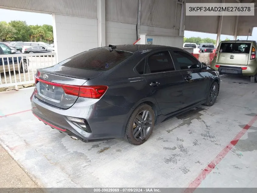 2021 Kia Forte Gt-Line VIN: 3KPF34AD2ME276378 Lot: 39829069