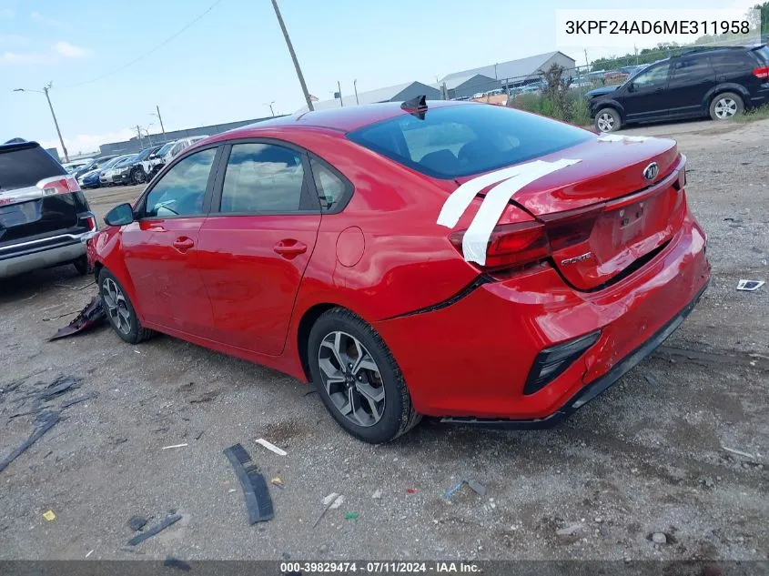 2021 Kia Forte Lxs VIN: 3KPF24AD6ME311958 Lot: 39829474