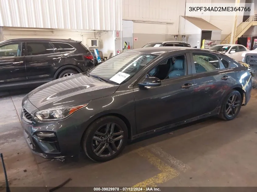 2021 Kia Forte Gt-Line VIN: 3KPF34AD2ME364766 Lot: 39829978