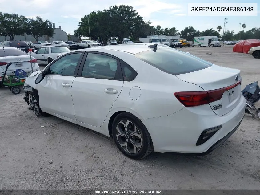 2021 Kia Forte Lxs VIN: 3KPF24AD5ME386148 Lot: 39866226