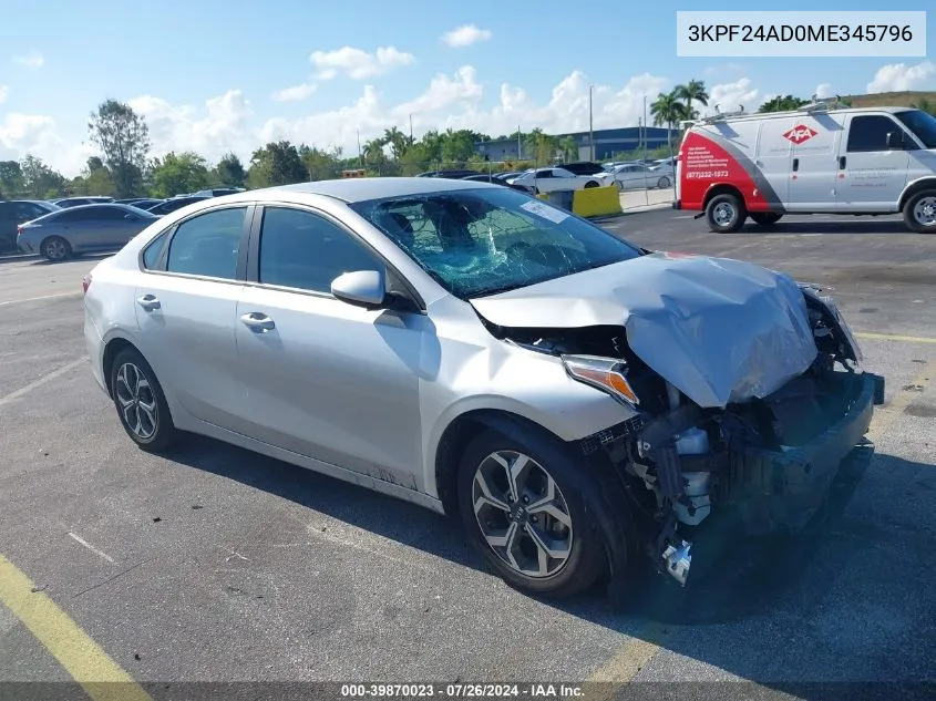 2021 Kia Forte Fe/Lxs VIN: 3KPF24AD0ME345796 Lot: 39870023