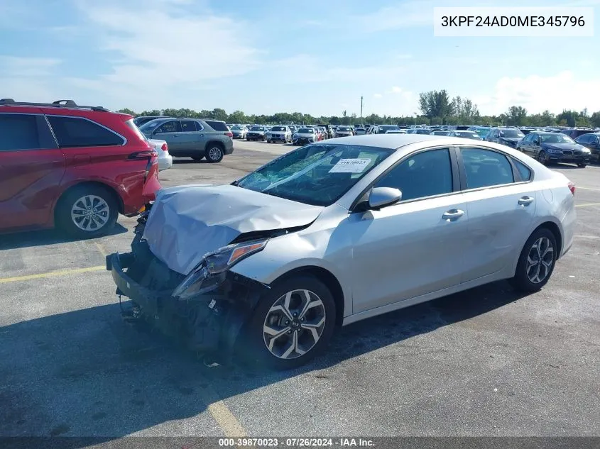 2021 Kia Forte Fe/Lxs VIN: 3KPF24AD0ME345796 Lot: 39870023