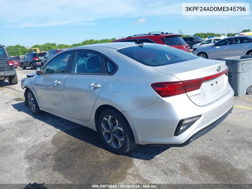 3KPF24AD0ME345796 2021 Kia Forte Fe/Lxs